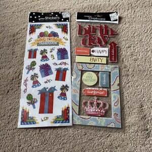 2 Packs Of Birthday Theme Scrapbook Embellishments & Glitter Stickers